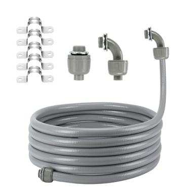 Imagem de Kit de Conduíte e Conector Flexível Líquido, Kit de Conduíte Elétrico Estanque Líquido Flexível Não Metálico, Conduíte Elétrico Impermeável Não Metálico, com Encaixe 2 Retos/2 Ângulos/5 Grampos