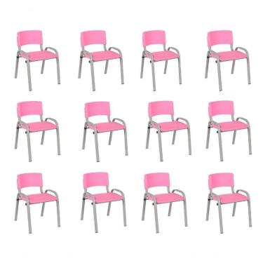 Imagem de Kit 12 Cadeiras Infantil Iso, Escola, Base Cinza- Rosa