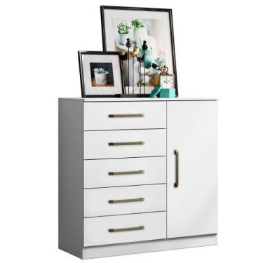 Imagem de Cômoda 5 Gavetas 1 Porta Lily Branco - ARAMOVEIS
