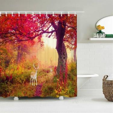 Imagem de Natureza Floresta Cortina de Chuveiro Tela de Banheiro Árvores Cenário Cortinas Poliéster Tecido Decoração de Casa Cortinas de Banho,yl0175,L90xA180cm