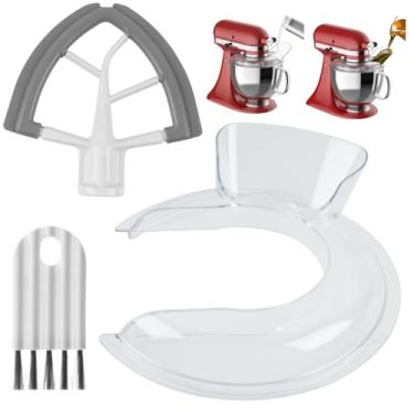 Imagem de Protetor contra derramamento KitchenAid-Secure com bico removível para batedeiras KitchenAid de 4,5 a 5 litros, protetor contra respingos serve para aço inoxidável, vidro (escudo + batedor + escova)