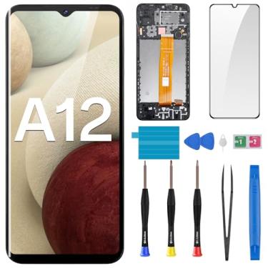 Imagem de BESJMYT Kit de ferramentas de reparo de vidro para Samsung Galaxy A12, tela LCD, digitalizador sensível ao toque, com botão lateral de moldura, alto-falante, vibração, motor, vidro, reparo, kit