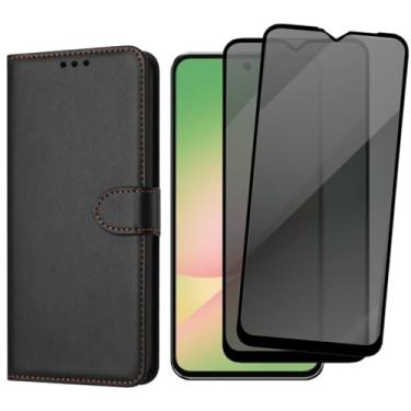 Imagem de Capa Carteira Flip Case para Samsung Galaxy A56 com 2 Películas de Vidro 3D Privacidade, Anti Espião Preto