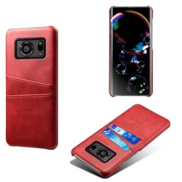 Imagem de Capa compatível com Sharp Aquos Sense R6, capa de couro PU - Capa de telefone fina à prova de choque com 2 compartimentos para cartão, proteção anti-impressão digital e antiqueda, plástico de couro