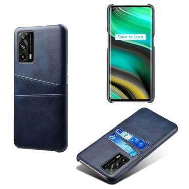 Imagem de Capas Compatível com OPPO Realme X7 PRO Ulrta,tampa protetora de couro falso,design de saco de cartão com 2 fendas de cartão atrás,proteção anti-impressão digital e anti-gota-Blue