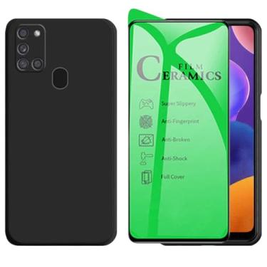 Imagem de Capinha Aveludada Para Galaxy A31 Capa Preta Proteção Câmera + Película Cerâmica Nanogel Anti Impacto