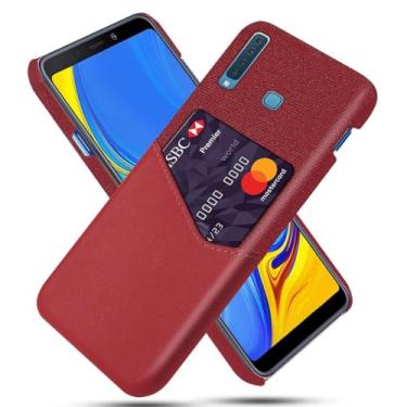 Imagem de Capa para Samsung Galaxy A9(2018),Tela e tampa de couro PU,Anti-deslizante,Resistência à impressão digital,Caso de proteção de 360°com 1 slot de cartão atrás-Red