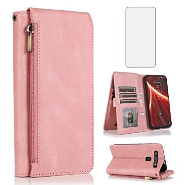 Imagem de Compatível com TCL 10 5G UW Verizon capa protetora de tela de vidro temperado e capa flip de couro com zíper suporte para cartão acessórios para celular TCL105GUW TLC 105GUW G5 5GUW T790S feminino