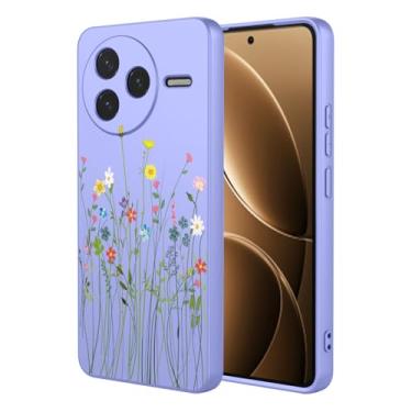 Imagem de HTXWXJC Capa de telefone para Redmi K80, capa para Xiaomi Poco F7 Pro, à prova de choque, flexível, amortecedor, capas macias de TPU, capa com estampa de flores para Redmi K80, flor roxa