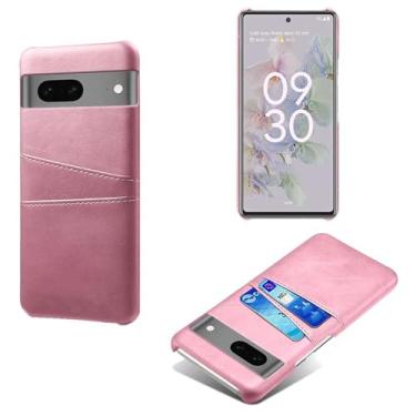Imagem de Capas Compatível com Google Pixel 7A,Caso de couro PU-Tampa de telefone a prova de choque com 2 slots de cartão,Proteção anti-impressão digital e anti-gota-Pink