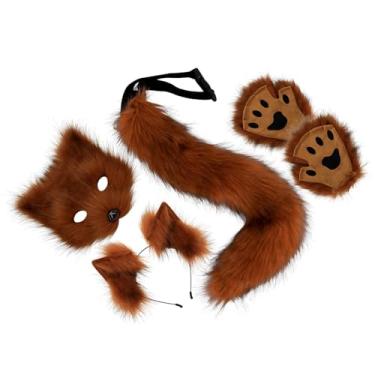 Imagem de LCSVCCXA Máscara Therian E Cauda Fofa Meia Máscara para Aniversário, Baile, Festa de Halloween, Festival, Castanho avermelhado