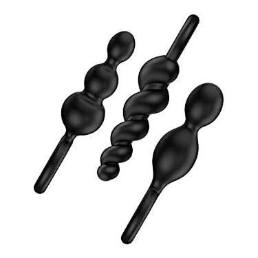 Imagem de Kit Plug Anal SF Booty Call – Conjunto com 3 Estimuladores de Silicone, Diferentes Texturas, Diâmetro Progressivo, Anel de Retenção (Preto)
