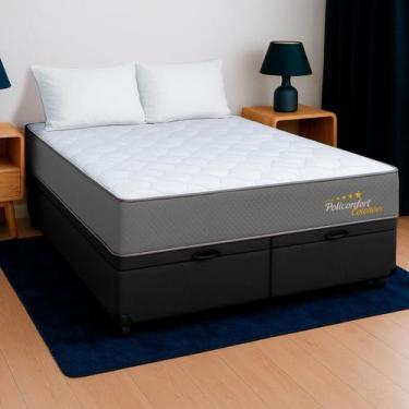 Imagem de Cama Box Baú King Preto + Colchão Londres D33 PoliConfort