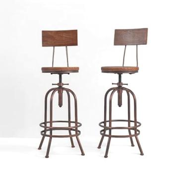 Imagem de BOKKOLIK Conjunto de 2 bancos de bar industriais - banco giratório de madeira com altura ajustável de 66 a 81 cm - cadeiras de jantar de cozinha