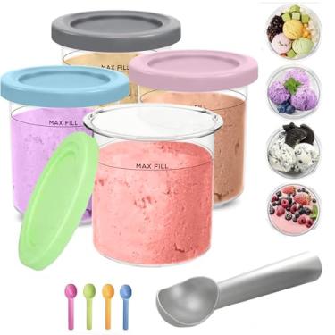 Imagem de Pacote com 4 potes e tampas de creme para ninjas, recipientes de sorvete Aoiutrn Cremoso e concha compatíveis com NC299AM e C300s Series Acessórios para máquina de sorvete (NC300)