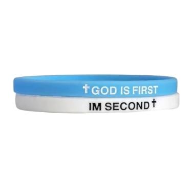Imagem de God is First I am Second Pulseiras de silicone com versículo da Bíblia Cristã Pulseiras de Borracha Religiosas Cristãs Pulseira para Homens e Mulheres, Bouncy, Silicone, Sem Pedra Preciosa