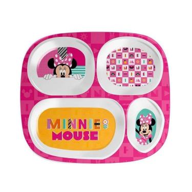 Imagem de Prato Refeição Infantil 4 Divisórias Melamina Rosa Minnie