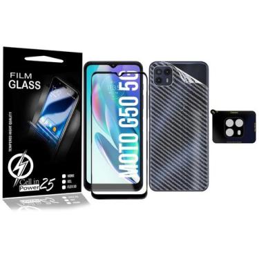 Imagem de Películas 3d + Película Câmera + P Carbono Para Moto G50 5G XT2149 - C