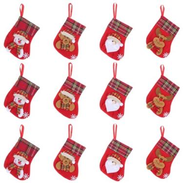 Imagem de SOFPLATE 12 peças, 4 estilos, meias xadrez, Natal, Natal, minimeias a granel, pequeno, festival, 3D, boneco de neve, boneco de neve, rena, urso de Natal, enfeite para pendurar na árvore de Natal