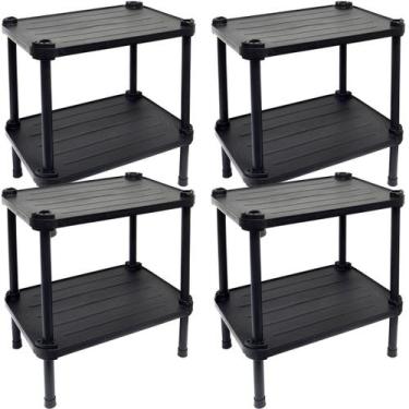Imagem de 4 Estantes de Plástico Modular Multiuso 2 Prateleiras 1 Torre Preta Mo