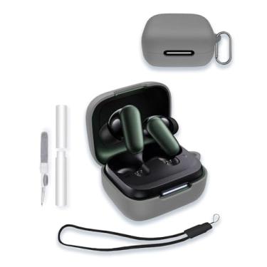 Imagem de Capa para fones de ouvido Soundcore por Anker P30i, capa protetora de silicone macio WUNIAK portátil resistente a arranhões com kit de limpeza, mosquetão e cordão, cinza