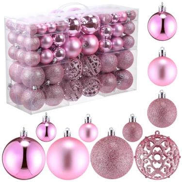 Imagem de Yunsailing Conjunto de 100 peças de enfeites de bola de Natal decorativos, bolas de Natal, pingentes decorativos sazonais para decoração de festa de árvore de Natal (rosa)