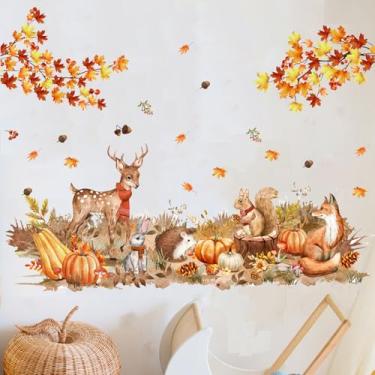 Imagem de Adesivos de parede grandes de outono abóbora veado raposa folha árvore decalques de parede para quarto de crianças berçário sala de estar TV decoração de parede