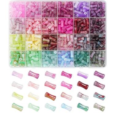 Imagem de REVKI Kit de 6 pulseiras de contas de vidro de 12 mm para crianças, 600 peças de contas de cristal de bambu natural de 24 cores para fazer joias, contas de vidro para artesanato de colar faça você