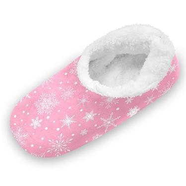 Imagem de Ceiurey Chinelo infantil de espuma viscoelástica macia para uso interno e infantil, antiderrapante, spa, viagem, casa, quarto, dinossauros de leopardo, Flocos de neve rosa de Natal, 12-13.5 Toddler