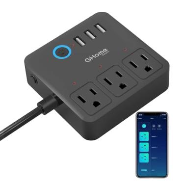 Imagem de GHome Smart Faixa de energia, 3 portas USB e 3 tomadas inteligentes controladas individualmente, o protetor contra sobretensão WiFi funciona com Alexa Google Home, Home Office Cruise Ship Travel Multi-Plug Extender Plug, UL