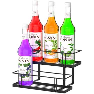 Imagem de Organizador de xarope de café com capacidade para 6 garrafas, rack de xarope de café de 2 camadas para cafeteria de cozinha, rack de vinho de metal para bar de bancada e família