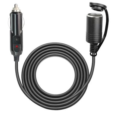 Imagem de Cabo de extensão para isqueiro MADCATZ resistente 12V/24V 18 AWG 18 AWG, adaptador de soquete macho para fêmea para carregador de carro, geladeira, aspirador de pó com luzes LED (1 pacote)