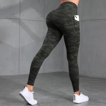Imagem de Leggings de Cintura Alta com Bolsos - Camuflagem para Treino, Ginástic