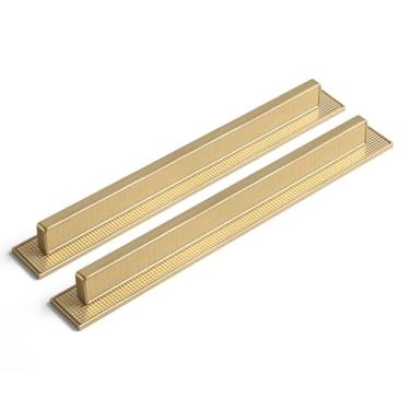 Imagem de Goo-Ki Pacote com 2 puxadores de armário com espaçador de placa traseira, orifício central de 18 cm champanhe bronze liga de zinco ferragens de cozinha para gaveta de bar, 2061-UBR-192-G017