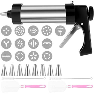 Imagem de Kit pistola de confeiteiro prensa de biscoitos, prensa de biscoito Spritz para assar com 13 discos de biscoito e 8 pontas de tubulação para biscoitos de Natal faça você mesmo, biscoitos