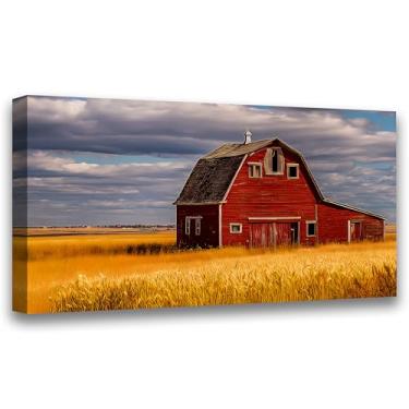 Imagem de Pintura a óleo de campo de trigo e paisagem rural decoração mural arte moderna moldura interna de madeira impressão de fotos em tela de alta resolução sala de estar quarto sala de jantar escritório