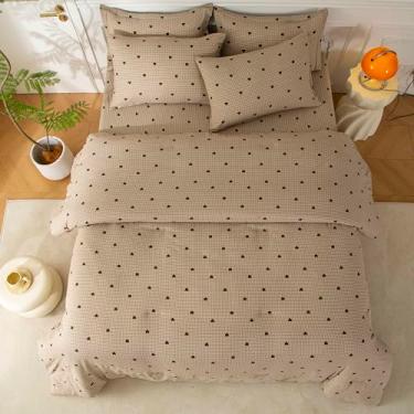 Imagem de SDY Jogo de lençol solteiro com estampa xadrez de coração, 7 peças, macio e fofo, de microfibra, guingão, lençol de cima, lençol com elástico, fronhas e fronhas