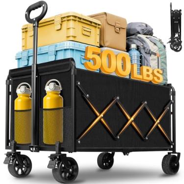 Imagem de Carrinhos de carroça dobrável, dobrável, de 226 kg, grande capacidade, carrinho dobrável com rodas e suportes para bebidas, carrinho dobrável utilitário para acampamento, jardim, praia, piquenique