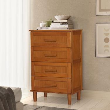 Imagem de Cômoda Madeira Maciça Retrô Chicago 4 Gavetas Castanho - MAIS MADEIRA,