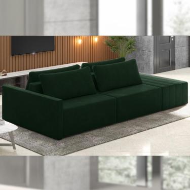 Imagem de Sofá Ilha Modulado Milos 232cm Puff Lateral Veludo Verde G33 - Gran Belo