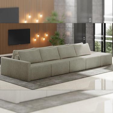 Imagem de Sofá Ilha Modulado Milos 432cm Puff Lateral Bouclê Bege Escuro G33 - Gran Belo