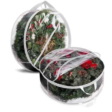 Imagem de ProPik Bolsa de armazenamento de guirlanda de Natal – Pacote com 2 recipientes de armazenamento de guirlanda de Natal artificial – Suporte de armazenamento de guirlanda de Natal – PVC transparente à