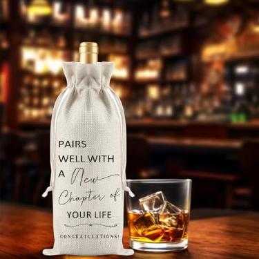 Imagem de New Job Gifts Sacos de presente de vinho, tecido de linho, simplicidade, presente de despedida de despedida para colegas de trabalho, presentes de despedida de amigos, adequados como presentes de