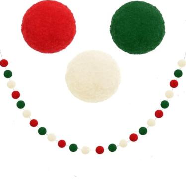 Imagem de Guirlanda de pompom de Natal, 1 pacote com linda bola de feltro para pendurar, vermelho, branco, verde, miçanga, ornamento, guirlanda de faixa, decorações de Natal para árvores, ambientes internos
