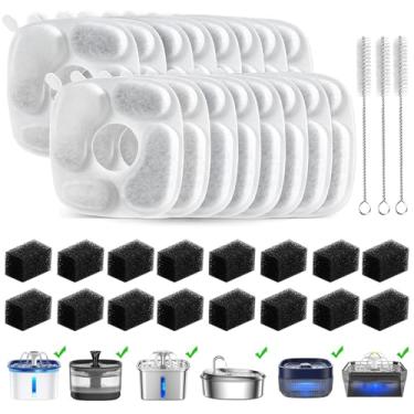 Imagem de MJYNITE Filtros de fonte de água para gatos Veken Automatic Cat (16 filtros + 16 esponjas + 3 pincéis)