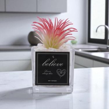 Imagem de Generic 1 peça de plantas artificiais realistas vidro seixo suculenta exibição plástico verde 5 x 5 x 15 cm