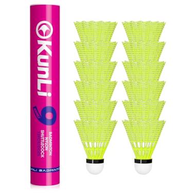 Imagem de kunli Badminton Birdies 12 peças, petecas de badminton de nylon com estabilidade e durabilidade para treino de rebatidas de beisebol, bolas de passarinho de velocidade média ou alta (médio (adequado