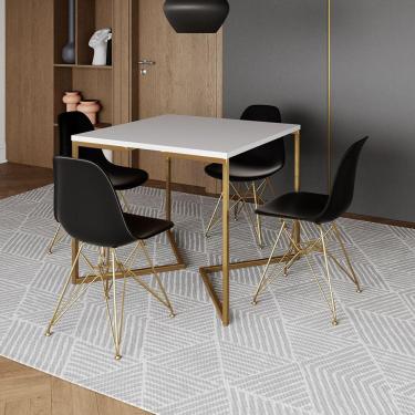 Imagem de Mesa Jantar Industrial Quadrada 90Cm Branca Base V Com 4 Cadeiras Pretas Base Dourada Cor: Branco