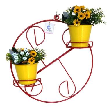 Imagem de Suporte Ferro Plantas Redondo Colonial 2 Vasos Cor Vermelha.