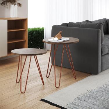 Imagem de Mesa De Canto Duo Lisboa Ferro Cobre Tampo Amêndoa